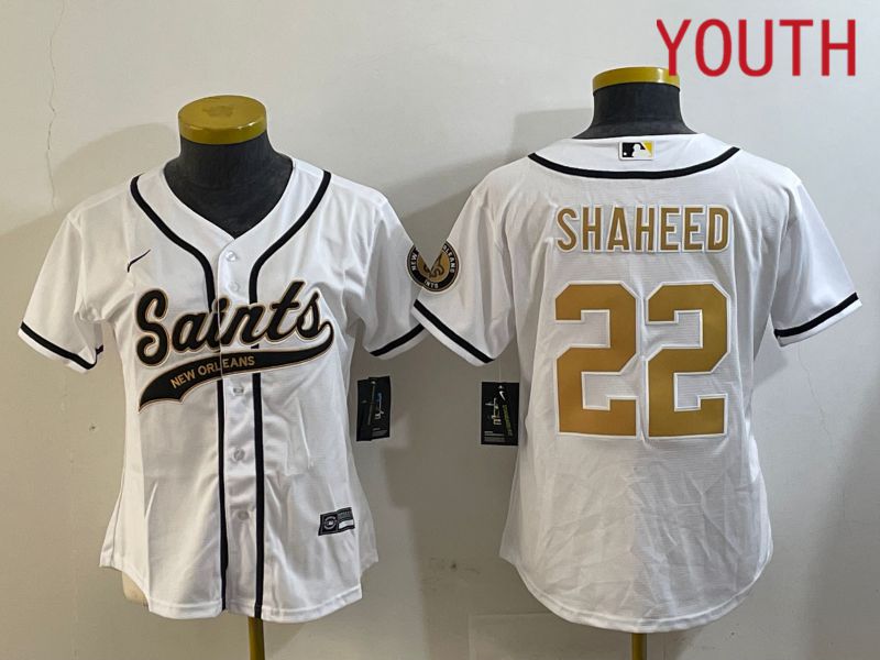 Youth New Orleans Saints #22 Shaheed White Joint Name 2024 Nike Limited NFL Jersey style 1
